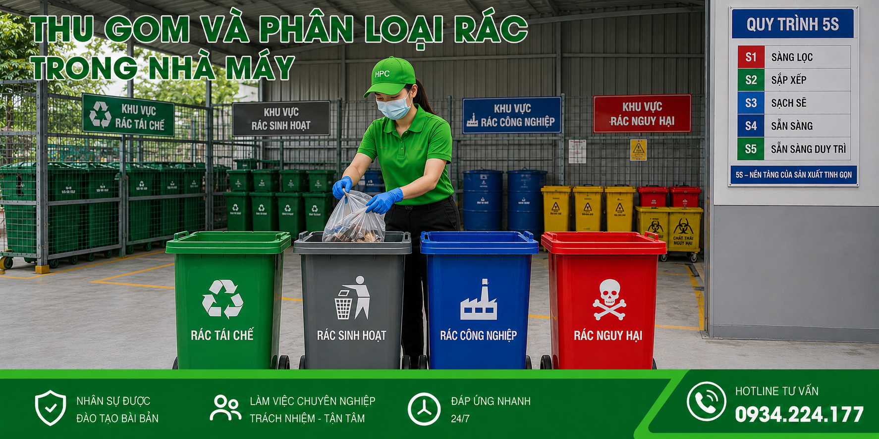 Thu gom và phân loại rác trong nhà máy