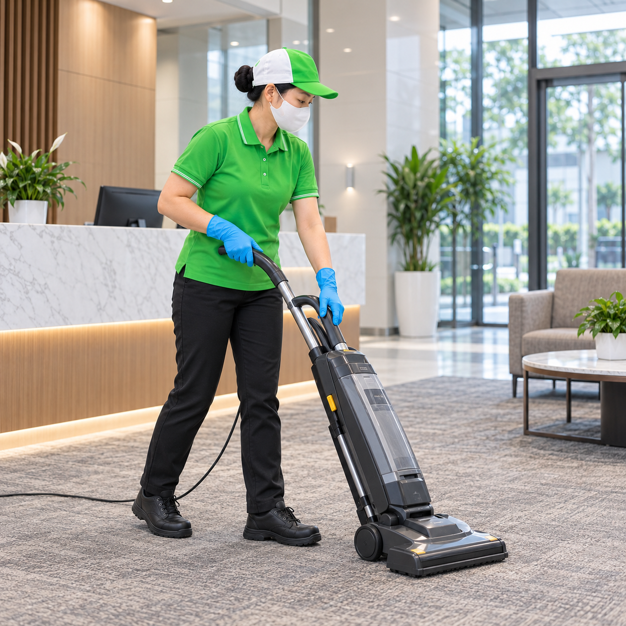 Nhân viên vệ sinh khu vực sảnh và lễ tân