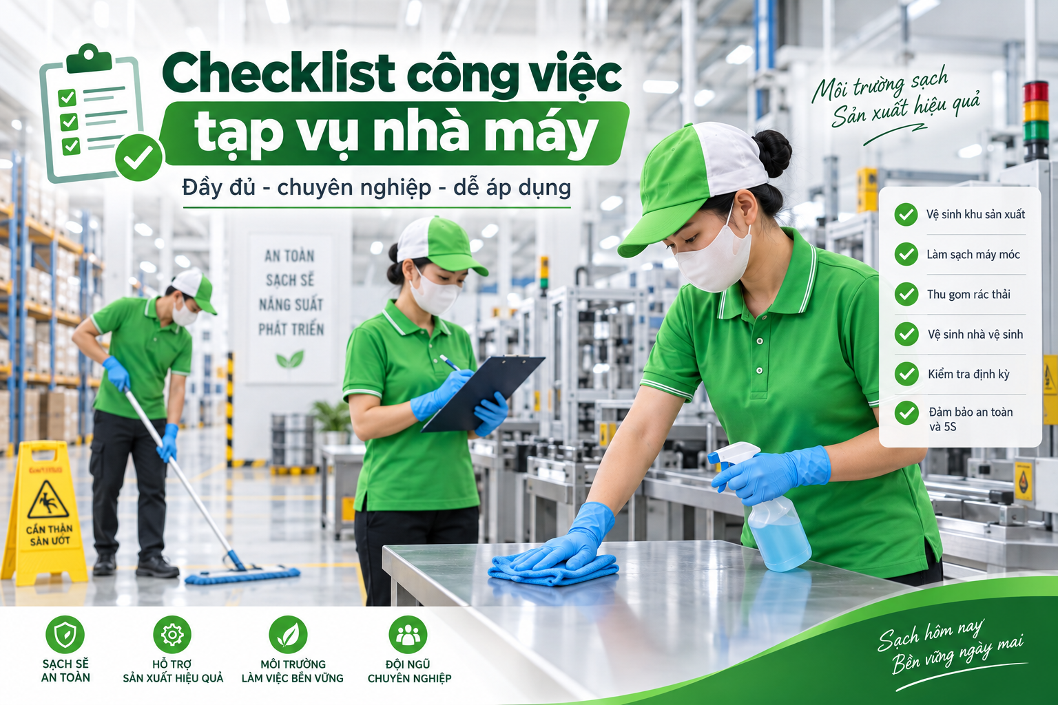 Vệ sinh nhà máy cần bao nhiêu nhân công? Cách tính nhân sự vệ sinh nhà xưởng chuẩn